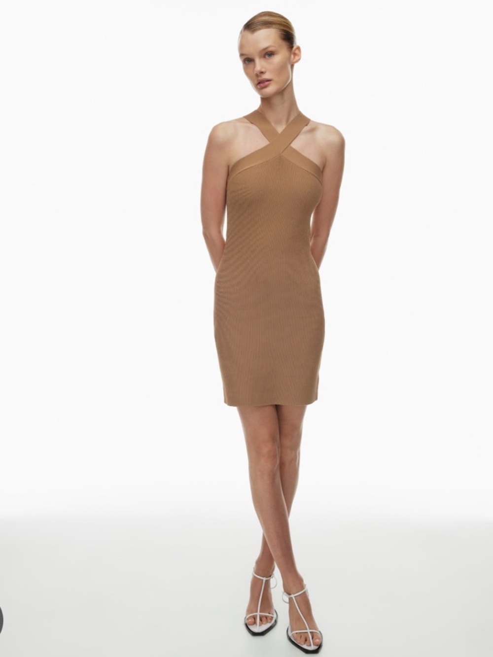 Babaton Sculpt Knit Ribbed Dress in Camel Brown